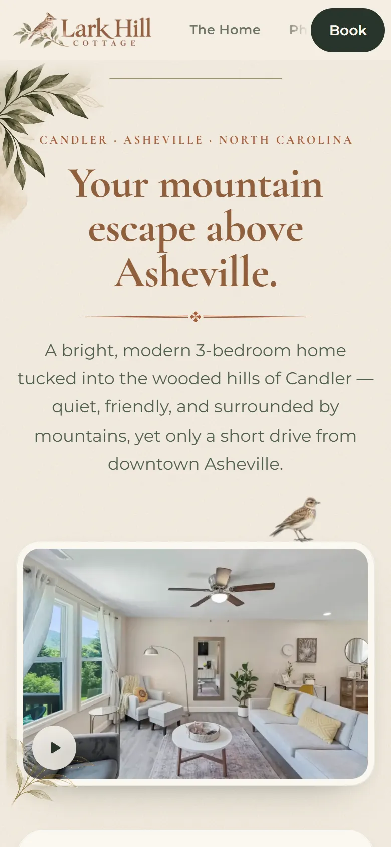 Lark Hill Cottage homepage on a phone